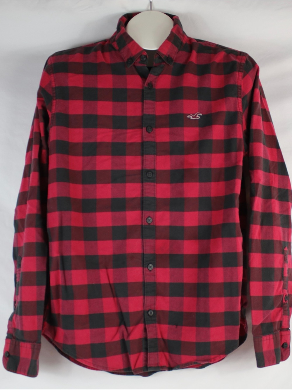 Hollister Red & Black Plaid Slim Fit Long Sleeve Button Up Shirt Men's Size M